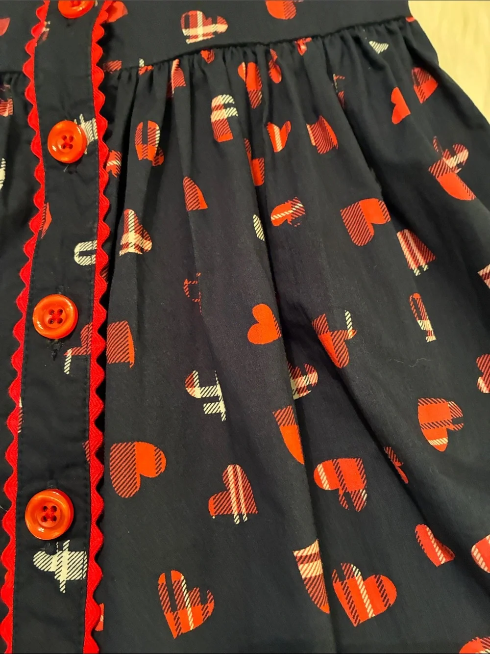 Rachel Riley Girls Navy Dress with Heart Print